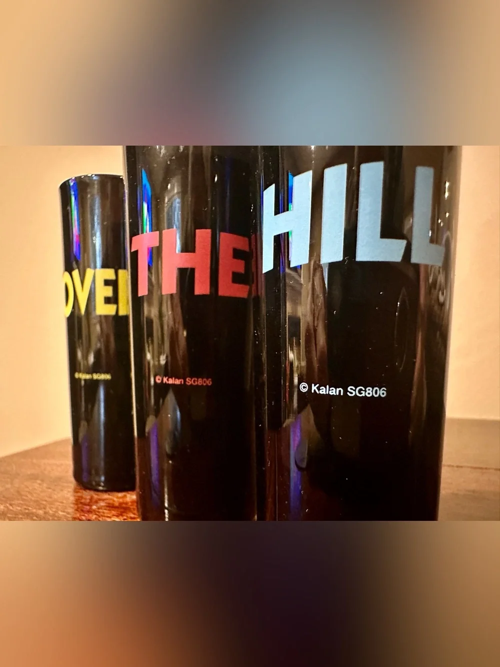 Vintage Kalan “Over The Hill” Shot Glasses Set 3 Black 4” Tall Shooter  1990s